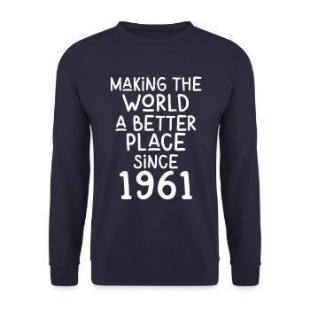 Making the World a better place since 1961 - Unisex Pullover - Navy - Vorne - Alina (178cm) & Michal (187cm)
