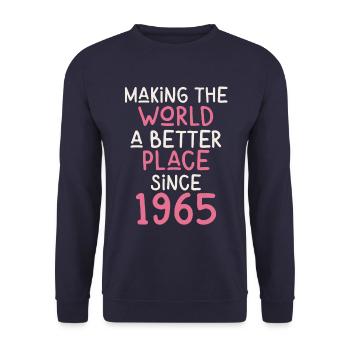 Making the World a better place since 1965 - Unisex Pullover - Navy - Vorne - Alina (178cm) & Michal (187cm)