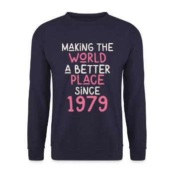 Making the World a better place since 1979 - Unisex Pullover - Navy - Vorne - Alina (178cm) & Michal (187cm)