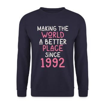 Making the World a better place since 1992 - Unisex Sweatshirt - navy - Front - Alina (178cm) & Michal (187cm)
