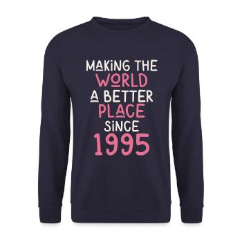 Making the World a better place since 1995 - Unisex Pullover - Navy - Vorne - Alina (178cm) & Michal (187cm)