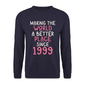 Making the World a better place since 1999 - Unisex Pullover - Navy - Vorne - Alina (178cm) & Michal (187cm)