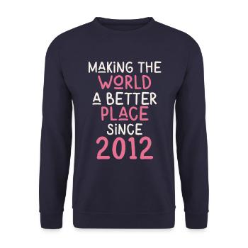 Making the World a better place since 2012 - Unisex Sweatshirt - navy - Front - Alina (178cm) & Michal (187cm)