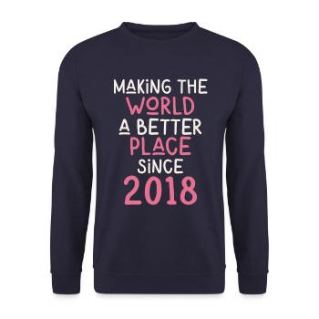 Making the World a better place since 2018 - Unisex Sweatshirt - navy - Front - Alina (178cm) & Michal (187cm)