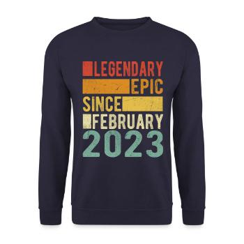 Birthday February 2023 Legendary epic - Unisex Sweatshirt - navy - Front - Alina (178cm) & Michal (187cm)