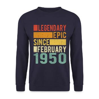Birthday February 1950 Legendary epic - Unisex Sweatshirt - navy - Front - Alina (178cm) & Michal (187cm)