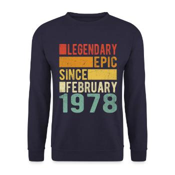 Anniversaire février 1978 Épopée légendaire - Sweat-shirt Unisexe - marine - Devant - Alina (178cm) & Michal (187cm)