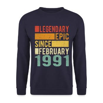Anniversaire Février 1991 Épopée légendaire - Sweat-shirt Unisexe - marine - Devant - Alina (178cm) & Michal (187cm)