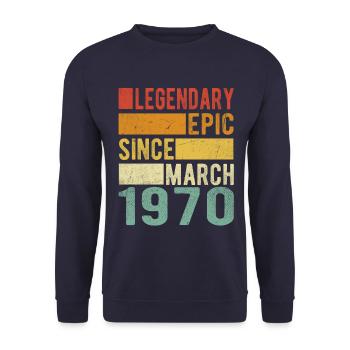 Geburtstag März 1970 Legendär Episch - Unisex Pullover - Navy - Vorne - Alina (178cm) & Michal (187cm)