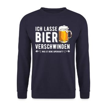 Ich lasse Bier verschwinden - Bierkenner - Spruch - Unisex Pullover - Navy - Vorne - Alina (178cm) & Michal (187cm)