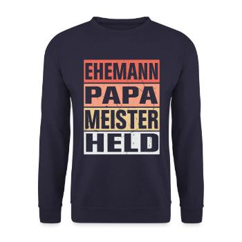 Meister Vater Ehemann Held - Unisex Pullover - Navy - Vorne - Alina (178cm) & Michal (187cm)