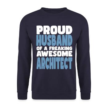 Fière épouse d’un sacré bon architecte - Sweat-shirt Unisexe - marine - Devant - Alina (178cm) & Michal (187cm)
