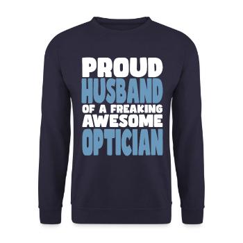 Proud wife of a damn good optician - Unisex Sweatshirt - navy - Front - Alina (178cm) & Michal (187cm)