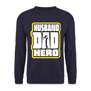 Husband Daddy Hero Retro - Unisex Sweatshirt - navy - Front - Alina (178cm) & Michal (187cm)