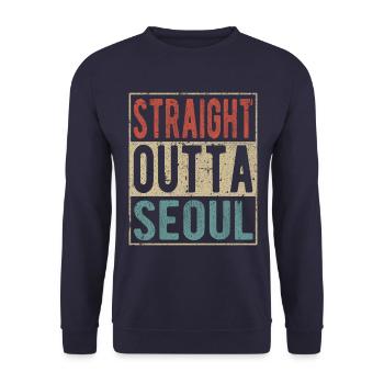 Straight Outta Seoul Saying - Unisex Sweatshirt - navy - Front - Alina (178cm) & Michal (187cm)