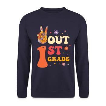 Peace Out 1. Klasse Letzter Schultag - Unisex Pullover - Navy - Vorne - Alina (178cm) & Michal (187cm)