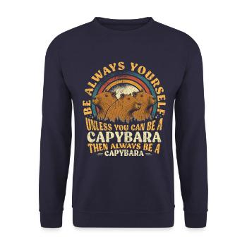 Capybara Sei Immer Du Selbst - Unisex Pullover - Navy - Vorne - Alina (178cm) & Michal (187cm)