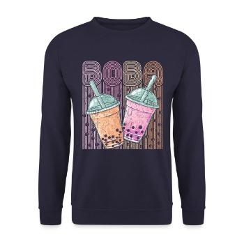 Boba Tea Design Bubbles Bubble Tea Retro Boba - Unisex Pullover - Navy - Vorne - Alina (178cm) & Michal (187cm)