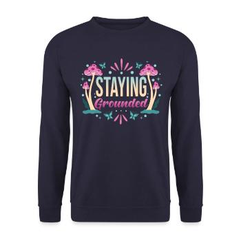 Achtsamkeit Spruch Geerdet bleiben - Unisex Pullover - Navy - Vorne - Alina (178cm) & Michal (187cm)