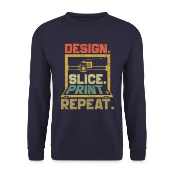 3d Druck 3d Drucker Retro Design Slice Print - Unisex Pullover - Navy - Vorne - Alina (178cm) & Michal (187cm)