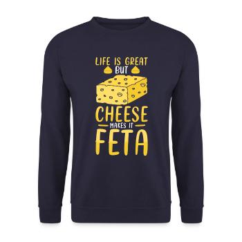 Jeu de mots feta au fromage - Sweat-shirt Unisexe - marine - Devant - Alina (178cm) & Michal (187cm)