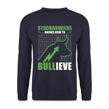 Courtier en valeurs mobilières Bullieve Financial jeu de mots - Sweat-shirt Unisexe - marine - Devant - Alina (178cm) & Michal (187cm)