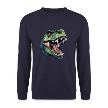 T-Rex Dino Kopf - Unisex Pullover - Navy - Vorne - Alina (178cm) & Michal (187cm)