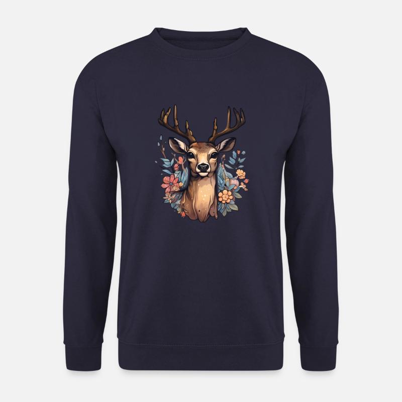 Hirsch Blumenmuster - Unisex Pullover - Navy