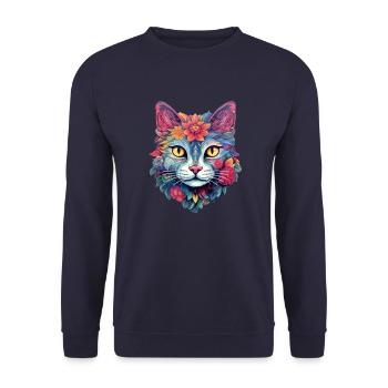 Cat Aesthetic Flower Design - Unisex Sweatshirt - navy - Front - Alina (178cm) & Michal (187cm)