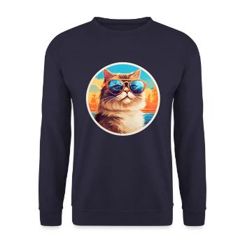 Chat avec des lunettes de soleil - Sweat-shirt Unisexe - marine - Devant - Alina (178cm) & Michal (187cm)