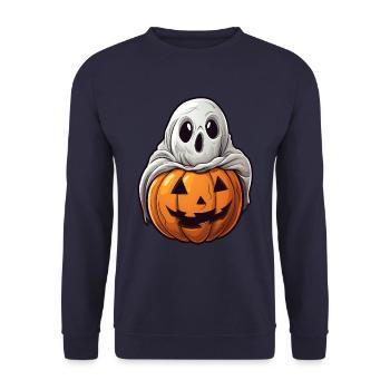 Ghost Pumpkin Halloween Comic - Unisex Sweatshirt - navy - Front - Alina (178cm) & Michal (187cm)