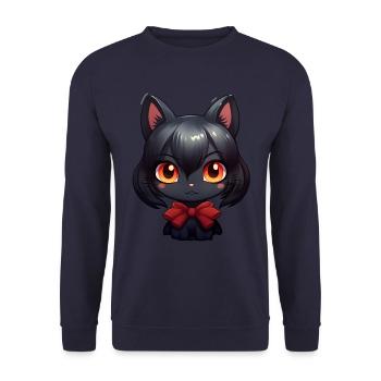 Schwarze Katze Kawaii - Unisex Pullover - Navy - Vorne - Alina (178cm) & Michal (187cm)