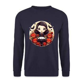 Halloween Girl Pumpkin Bat - Unisex Sweatshirt - navy - Front - Alina (178cm) & Michal (187cm)