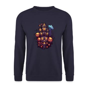 Halloween Haunted House Anime - Unisex Sweatshirt - navy - Front - Alina (178cm) & Michal (187cm)