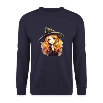 Halloween Hexe Mädchen kawaii - Unisex Pullover - Navy - Vorne - Alina (178cm) & Michal (187cm)