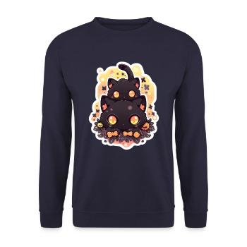 Katze Anime Schwarze Katze - Unisex Pullover - Navy - Vorne - Alina (178cm) & Michal (187cm)