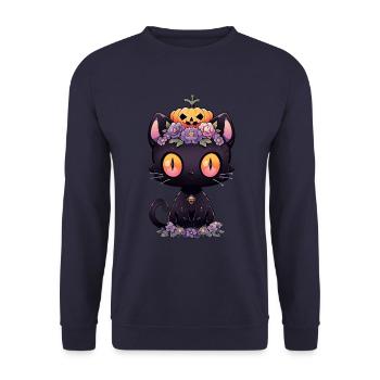 Schwarze Katze Anime Halloween - Unisex Pullover - Navy - Vorne - Alina (178cm) & Michal (187cm)
