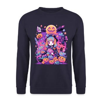 Aesthetics Anime Girl Halloween - Unisex Sweatshirt - navy - Front - Alina (178cm) & Michal (187cm)