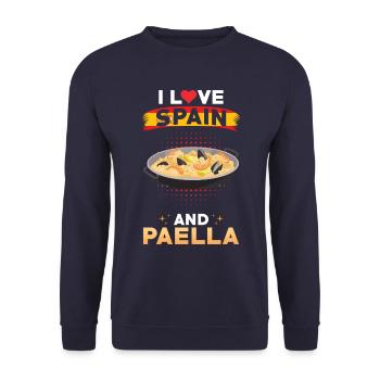 Paella Spanien Spanische Küche - Unisex Pullover - Navy - Vorne - Alina (178cm) & Michal (187cm)