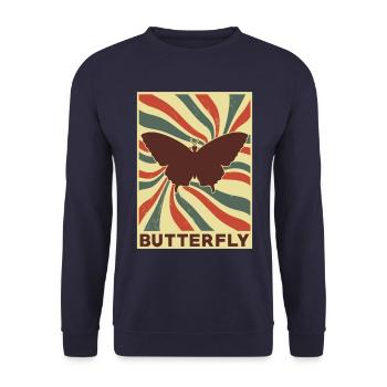 Schmetterling Retro Vintage - Unisex Pullover - Navy - Vorne - Alina (178cm) & Michal (187cm)