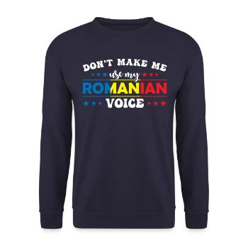 Don't force me to use my Romanian voice - Unisex Sweatshirt - navy - Front - Alina (178cm) & Michal (187cm)