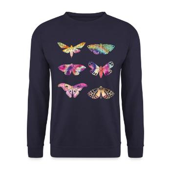 Moth TIE DYE Vintage Moths - Unisex Sweatshirt - navy - Front - Alina (178cm) & Michal (187cm)