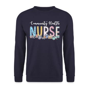 Geschenkidee Für Krankenschwestern In Der Gemeinde - Unisex Pullover - Navy - Vorne - Alina (178cm) & Michal (187cm)