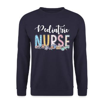 Geschenkidee Für Kinderkrankenschwestern - Unisex Pullover - Navy - Vorne - Alina (178cm) & Michal (187cm)
