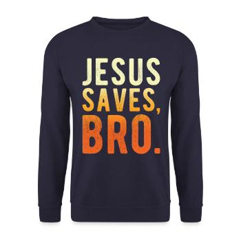 Jesus Rettet Bruder - Unisex Pullover - Navy - Vorne - Alina (178cm) & Michal (187cm)