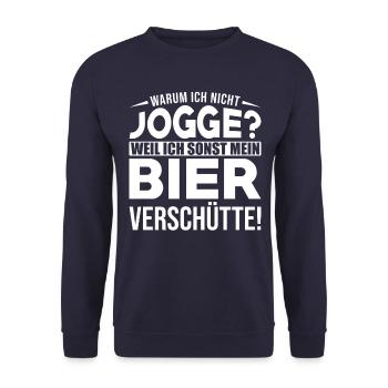 Warum Ich nicht Jogge? Weil Bier Verschütte - Unisex Pullover - Navy - Vorne - Alina (178cm) & Michal (187cm)