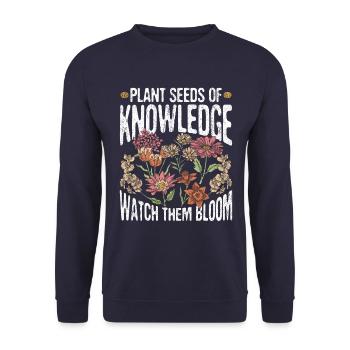 Enseignant Graines de plantes de fleurs sauvages de la connaissance - Sweat-shirt Unisexe - marine - Devant - Alina (178cm) & Michal (187cm)