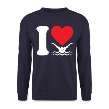 Ich liebe schwimmende Schwimmer Geschenk - Unisex Pullover - Navy - Vorne - Alina (178cm) & Michal (187cm)
