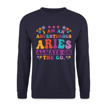Widder Sternzeichen Persönlichkeit Groovy Cool Widder Idee - Unisex Pullover - Navy - Vorne - Alina (178cm) & Michal (187cm)