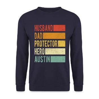 Austin Name Papa Geschenk - Unisex Pullover - Navy - Vorne - Alina (178cm) & Michal (187cm)
